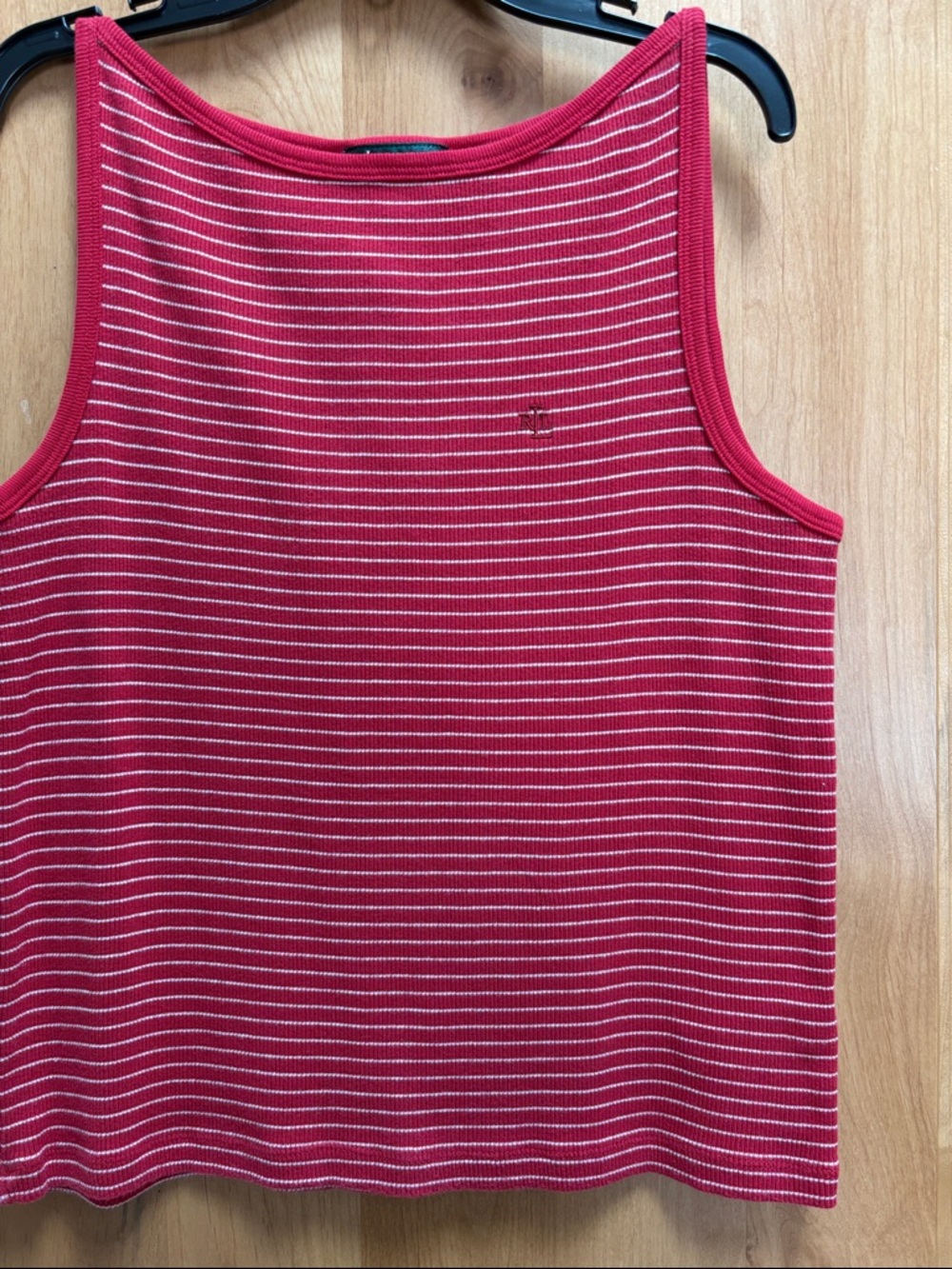 Lauren Ralph Lauren Red and White Striped Ribbed Tank